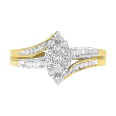 10K Yellow and White Gold 1/2 Cttw Diamond Marquise Cluster Ring - Size 7