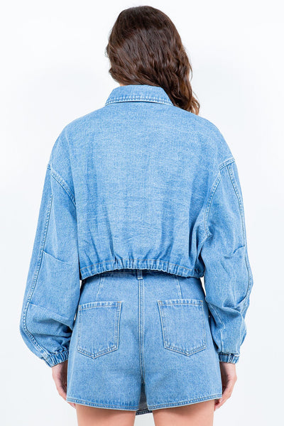 American Bazi Adjustable Drawstring Waist Crop Jacket for Women