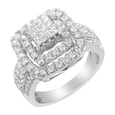 Anillo de cóctel de diamantes en oro blanco de 14KT - 1 1/2 cttw