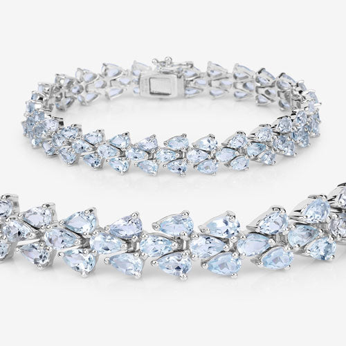 14.11 Carat Genuine Aquamarine Sterling Silver Bracelet