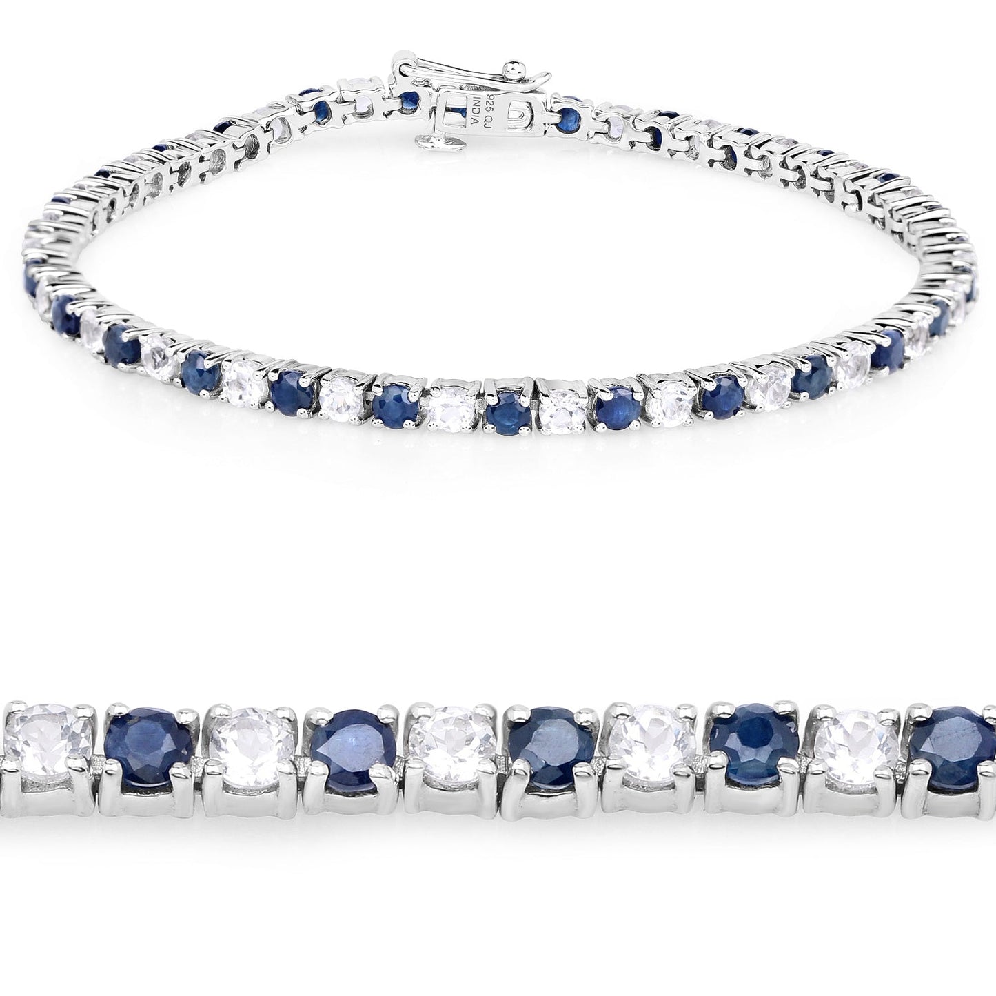 Elegant Blue Sapphire and White Topaz Tennis Bracelet