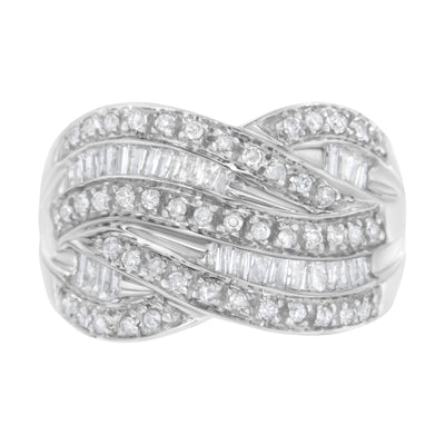 .925 Sterling Silver Channel Set Diamond Bypass Ring - Size 7