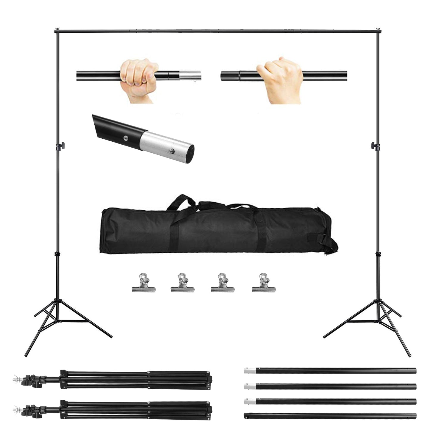 Soporte de fondo de fotografía ajustable de 6.5 x 10 pies con bolsa de transporte