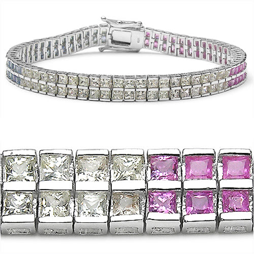 Bracelet en argent sterling avec saphirs multicolores de 9,50 carats