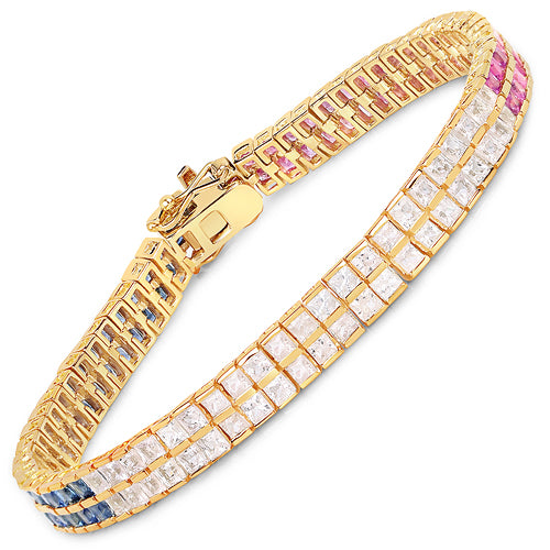 Bracelet en saphir bleu et saphir blanc plaqué or jaune 14K
