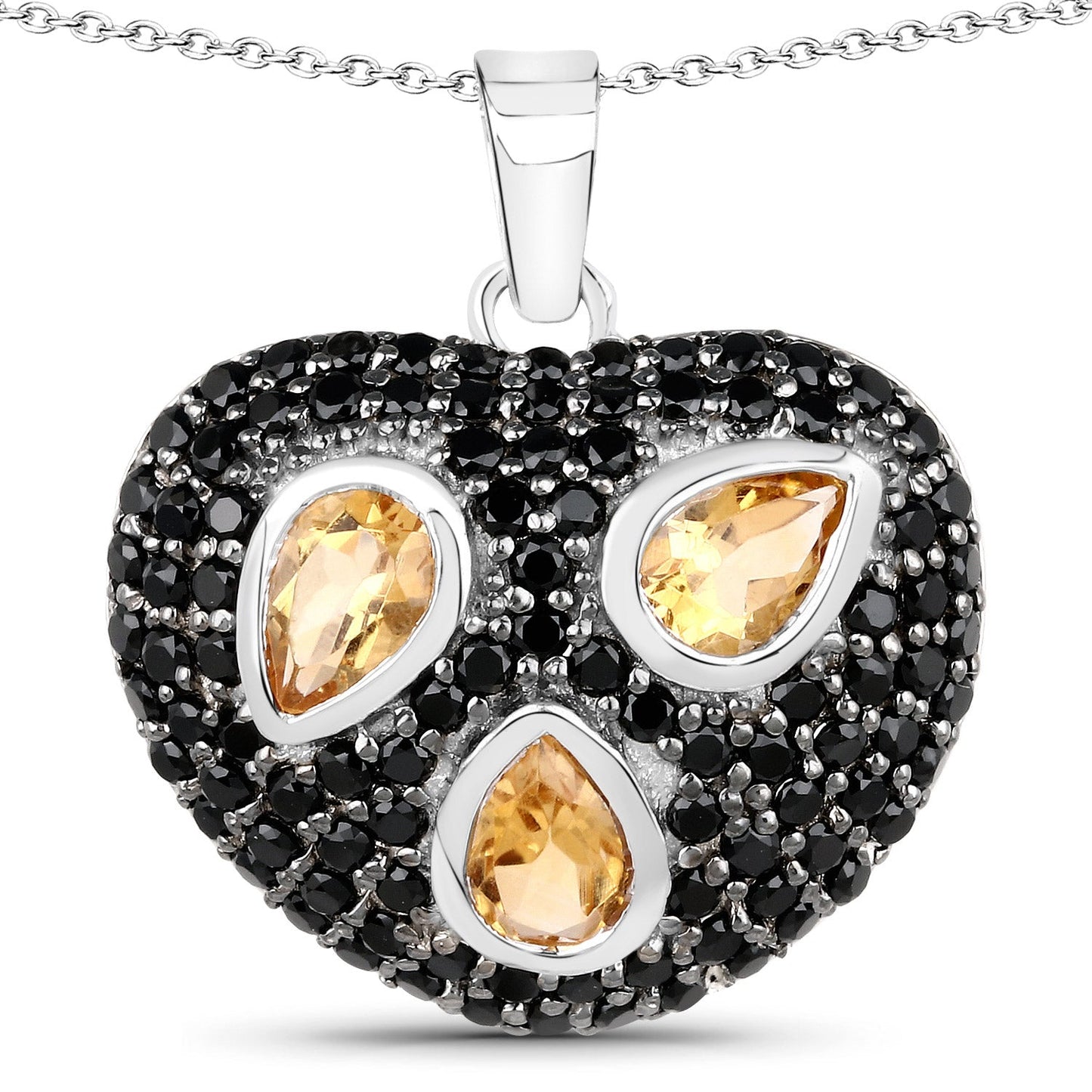 3.19 Carat Genuine Citrine & Black Spinel Pendant in Sterling Silver