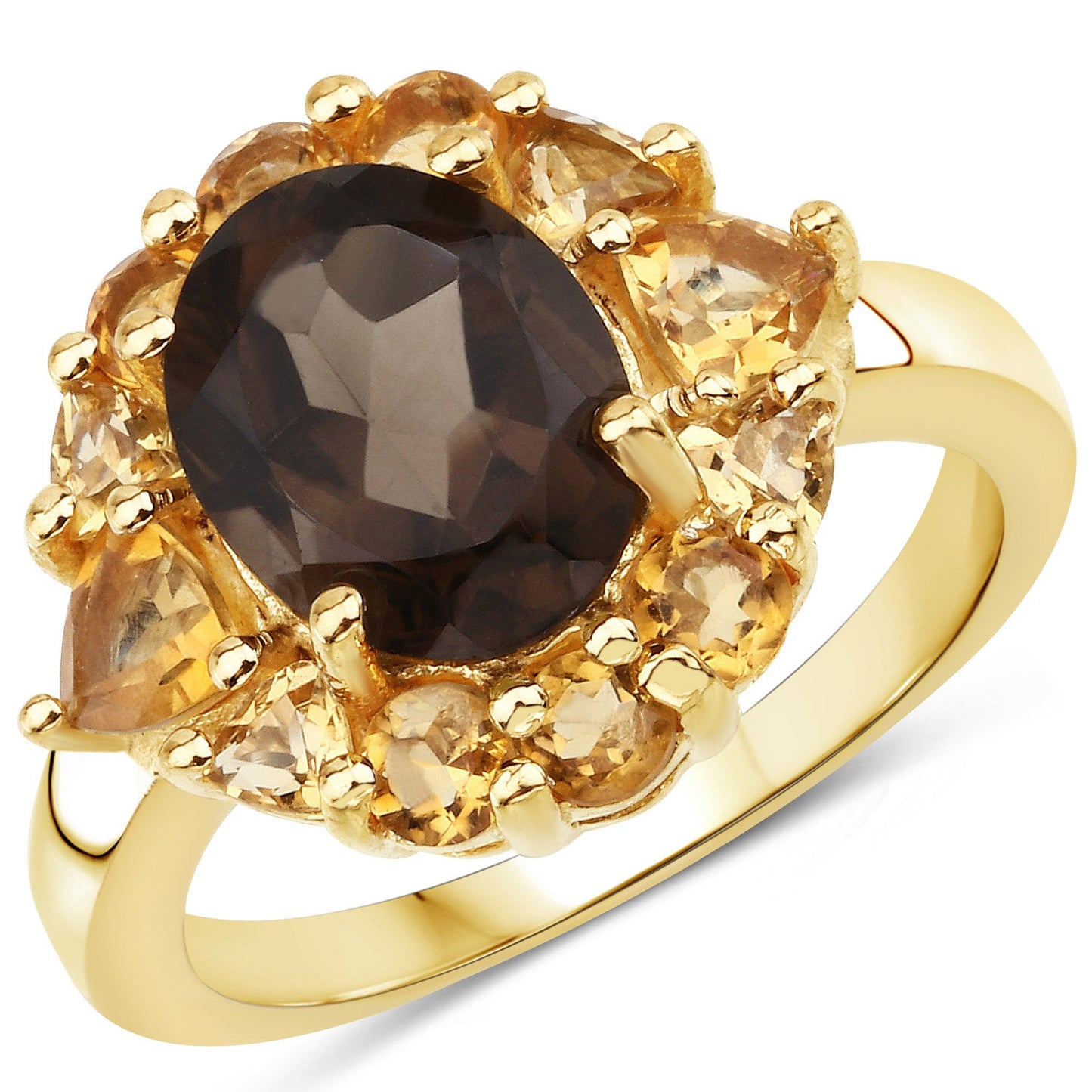 Bague en argent sterling de 4,00 carats en quartz fumé et citrine