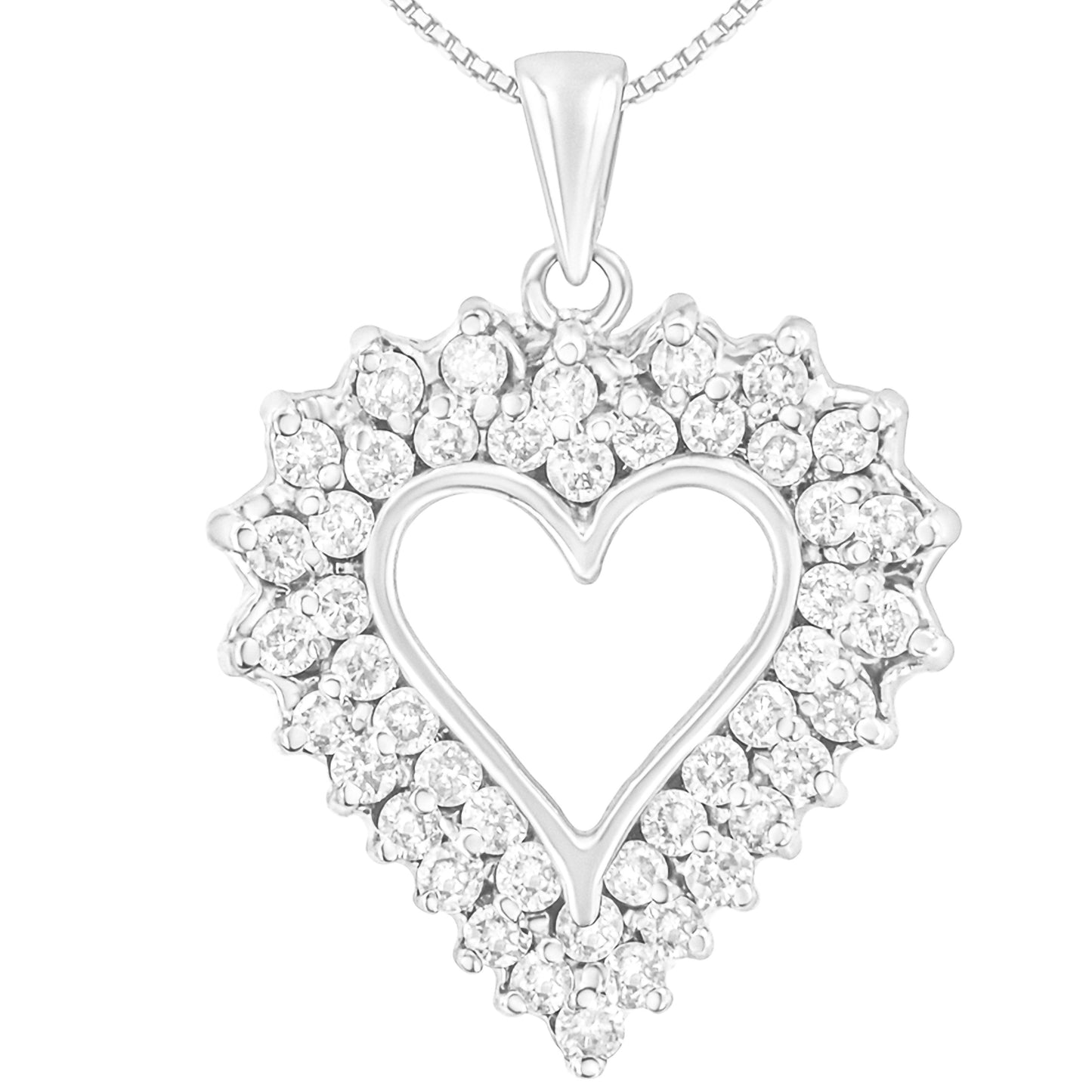 Collier Pendentif Cœur Ouvert à Deux Rangées en Argent Sterling 925 avec Diamants