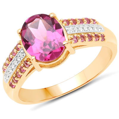 14K Yellow Gold Plated 3.32 Carat Rhodolite and White Topaz Ring