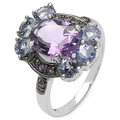 4.04 Carat Genuine Amethyst & Tanzanite Sterling Silver Ring