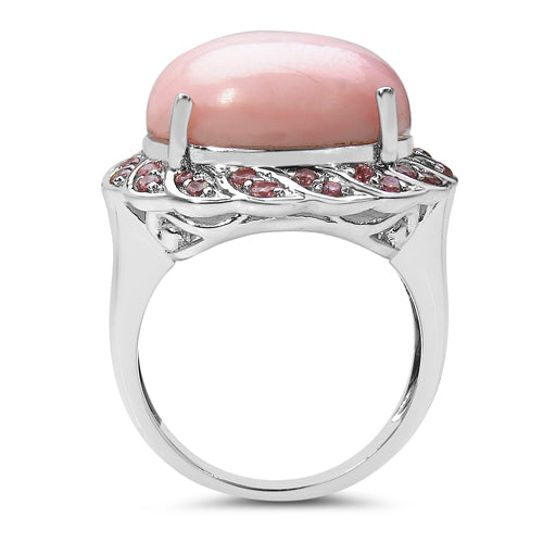 14.59 Carat Genuine Opal & Tourmaline Sterling Silver Ring