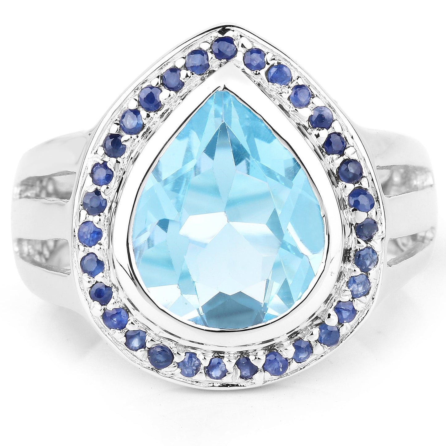 Bague de fiançailles en argent sterling avec topaze bleue et saphirs de 5,42 carats