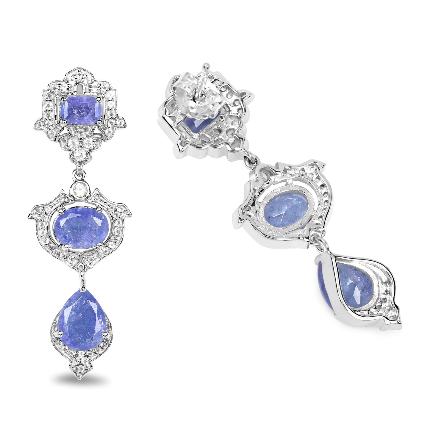 7.73 Carat Genuine Tanzanite & White Topaz Sterling Silver Earrings