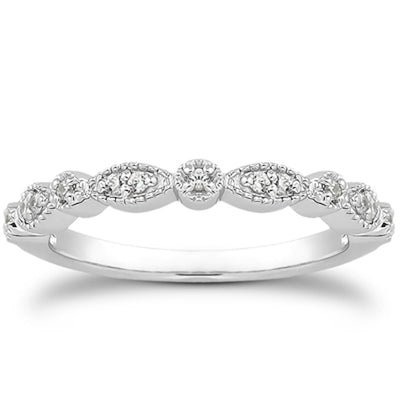 14k White Gold Vintage Pave Diamond Wedding Ring Band