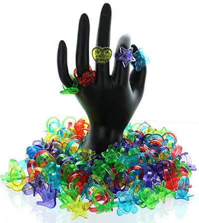 Plastic Glitter Rings, Assorted Colors and Designs - 144 Count