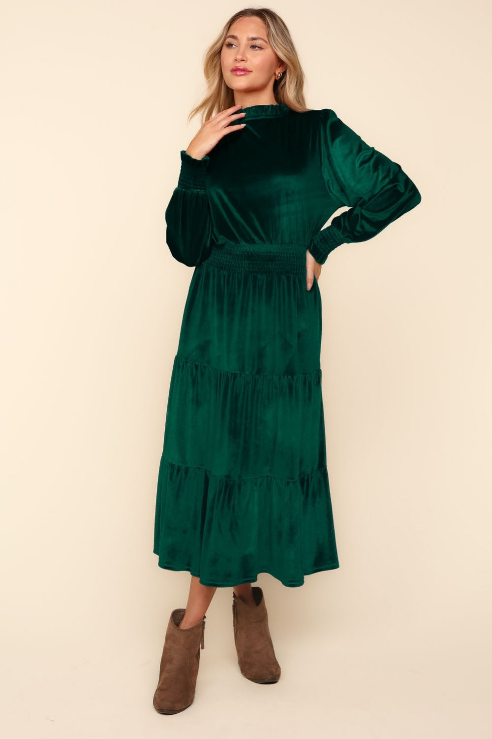Chic Velvet Tiered Dress with Smocked Waist – Perfect for Any Occasion - Korvel