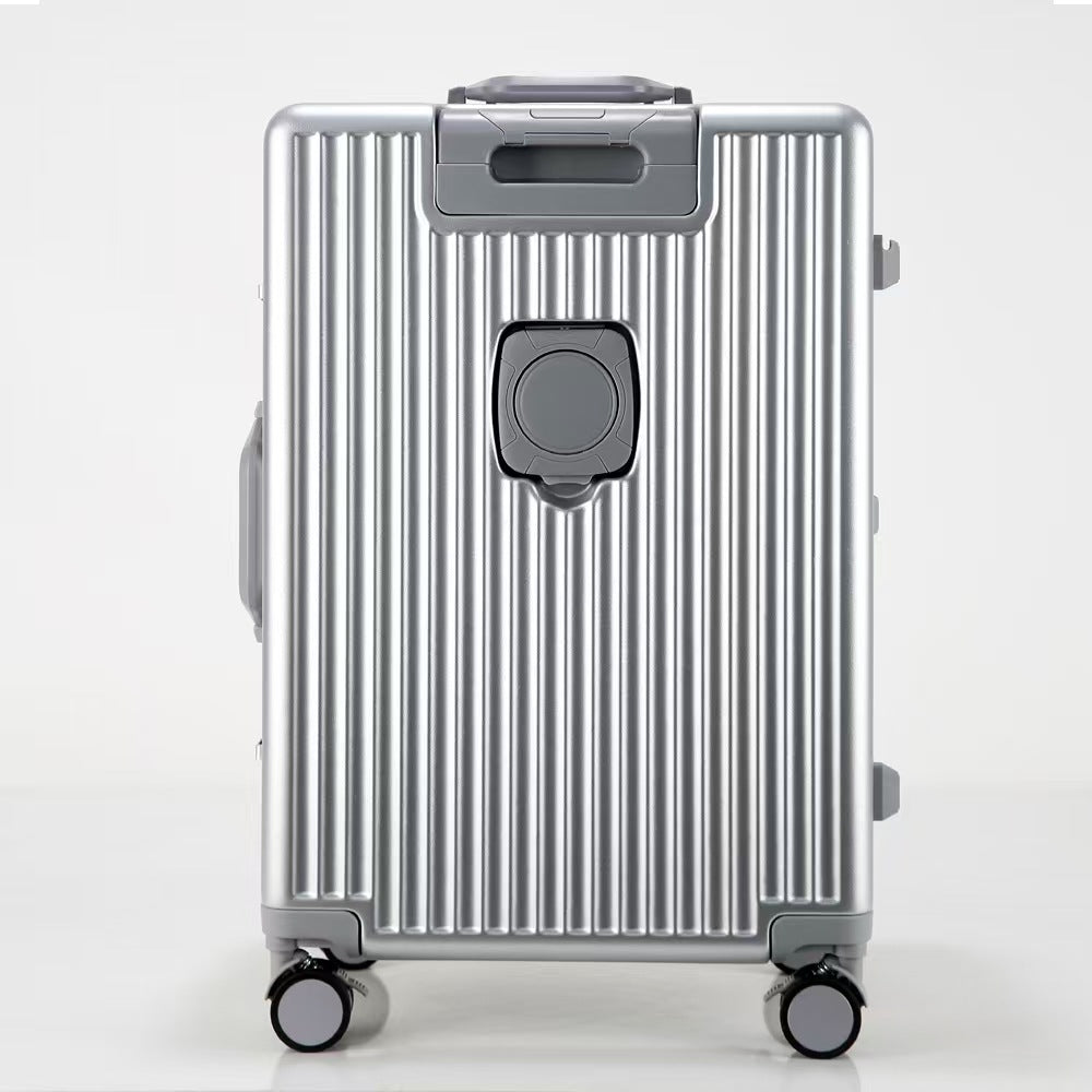 Premium Front-Opening Checked Suitcase with Aluminum Frame