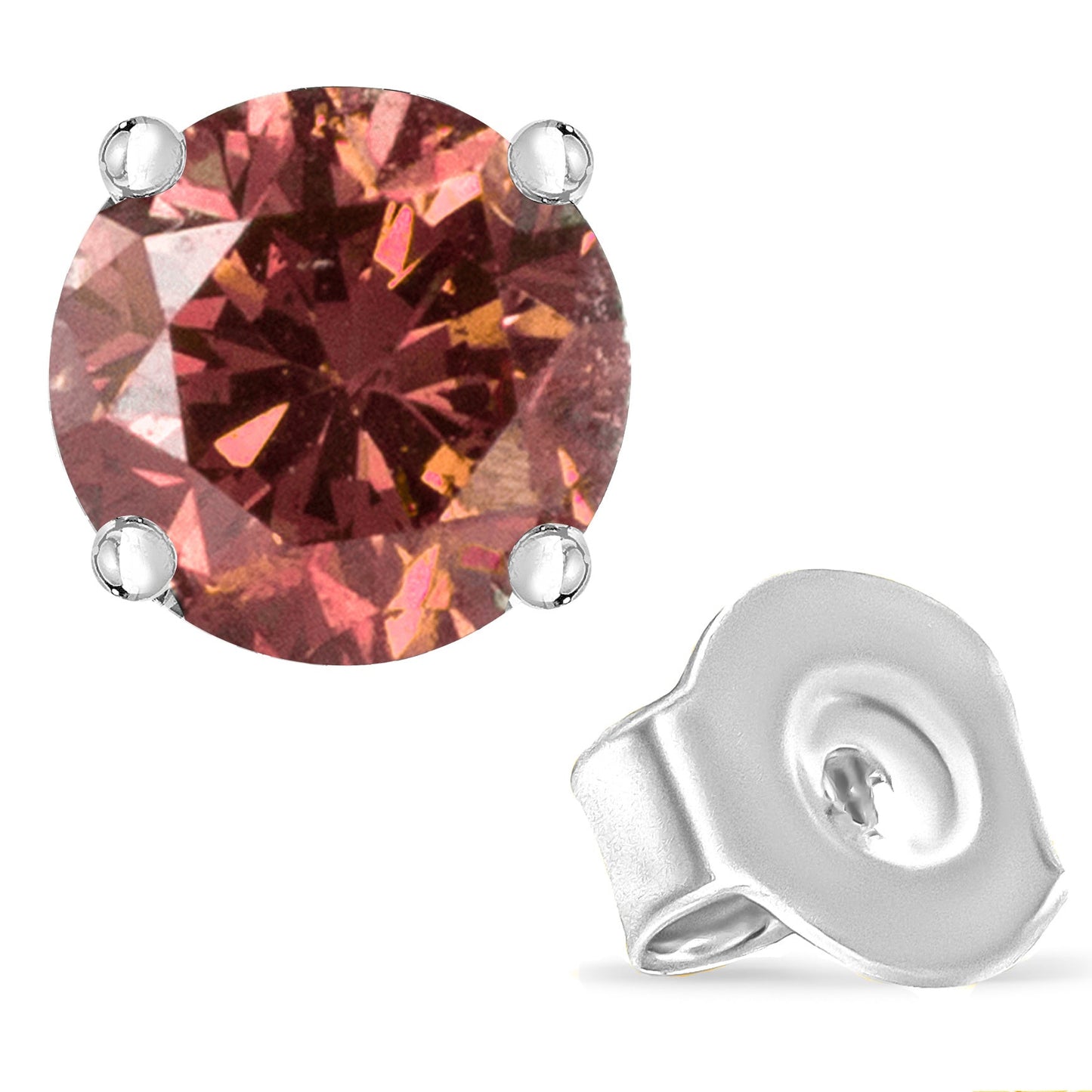 Pendientes solitarios de diamantes rosas cultivados en laboratorio de oro blanco de 14 quilates