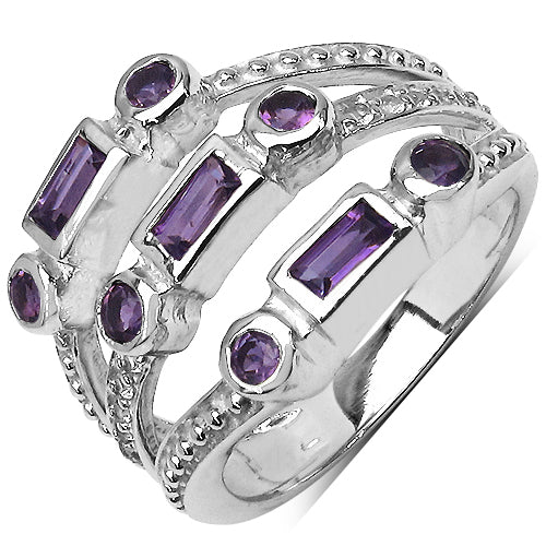 0.87 Carat Amethyst & White Topaz Sterling Silver Ring