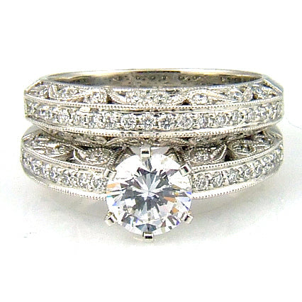 .54ct Ensemble de Bagues de Fiançailles de Style Antique en Or Blanc 18KT