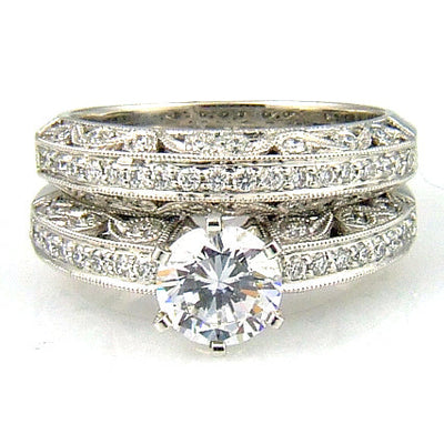.54ct Ensemble de Bagues de Fiançailles de Style Antique en Or Blanc 18KT