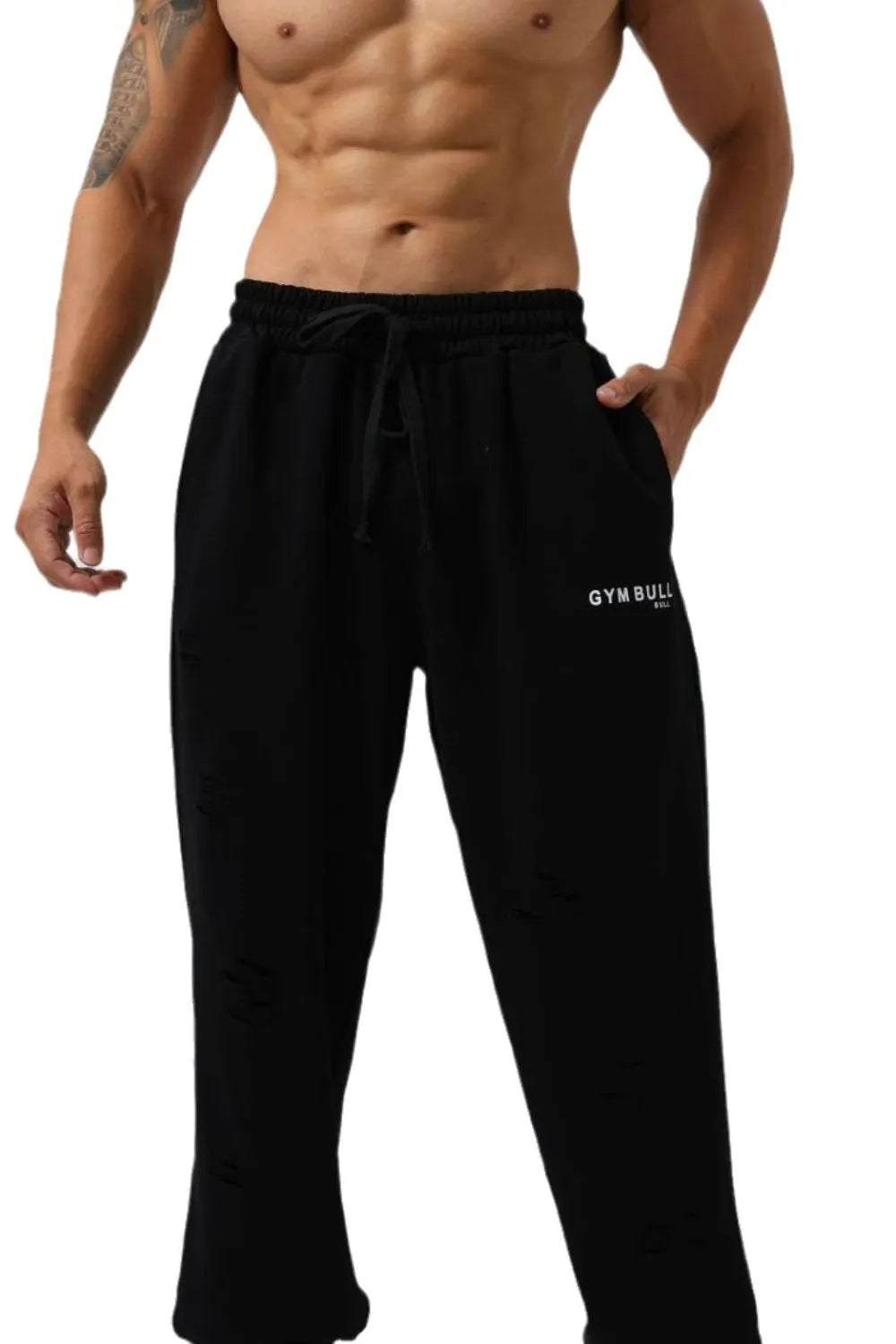 Joggers de tiro alto para hombres en tallas grandes con diseño desgastado y cordón