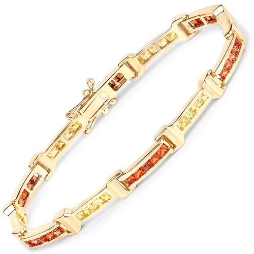 6.48 Carat Genuine Orange and Yellow Sapphire Bracelet