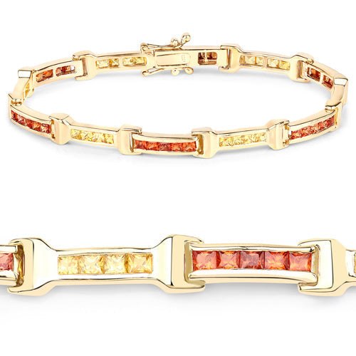 6.48 Carat Genuine Orange and Yellow Sapphire Bracelet