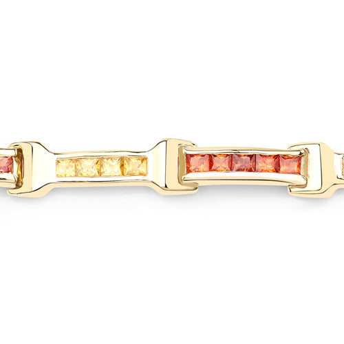 6.48 Carat Genuine Orange and Yellow Sapphire Bracelet