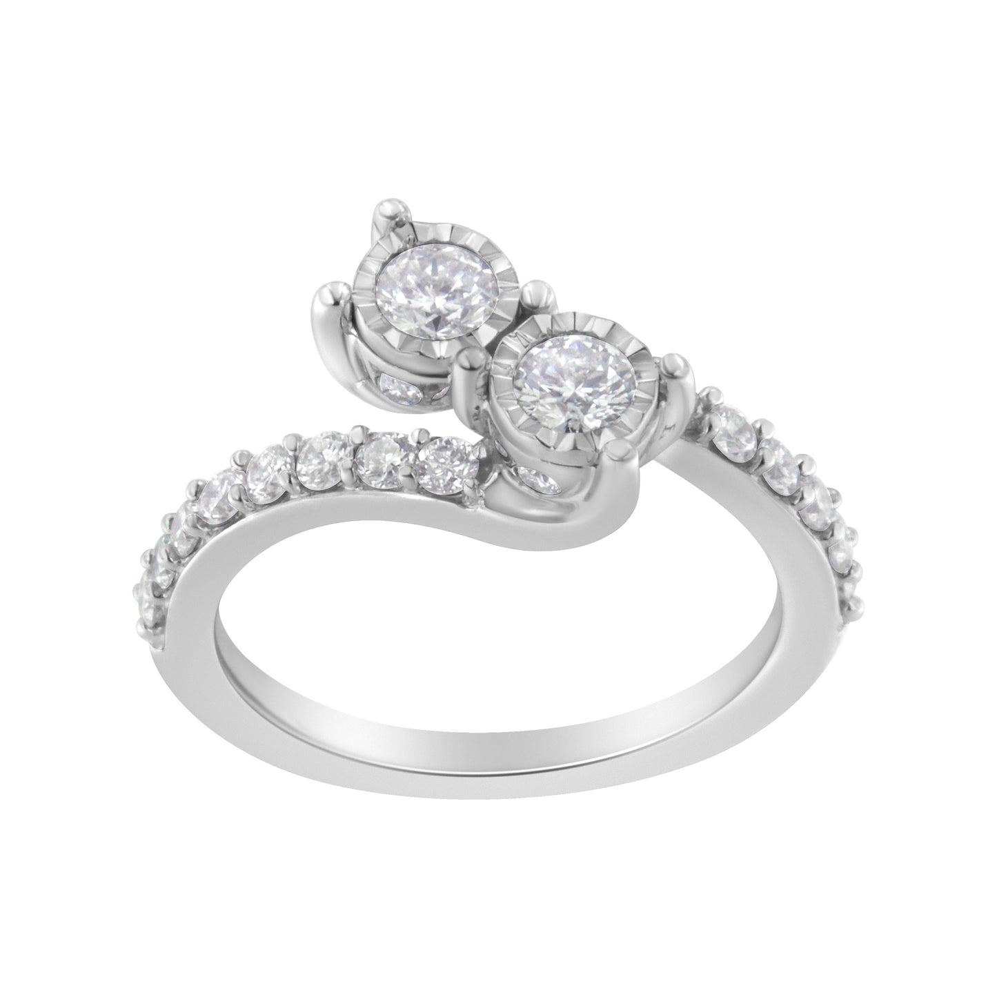 Anillo de dos piedras de diamante en oro blanco de 10K - Talla 6
