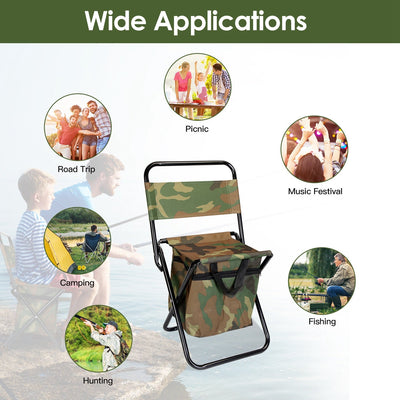 Foldable Fishing Chair with Backrest and Cooler Bag