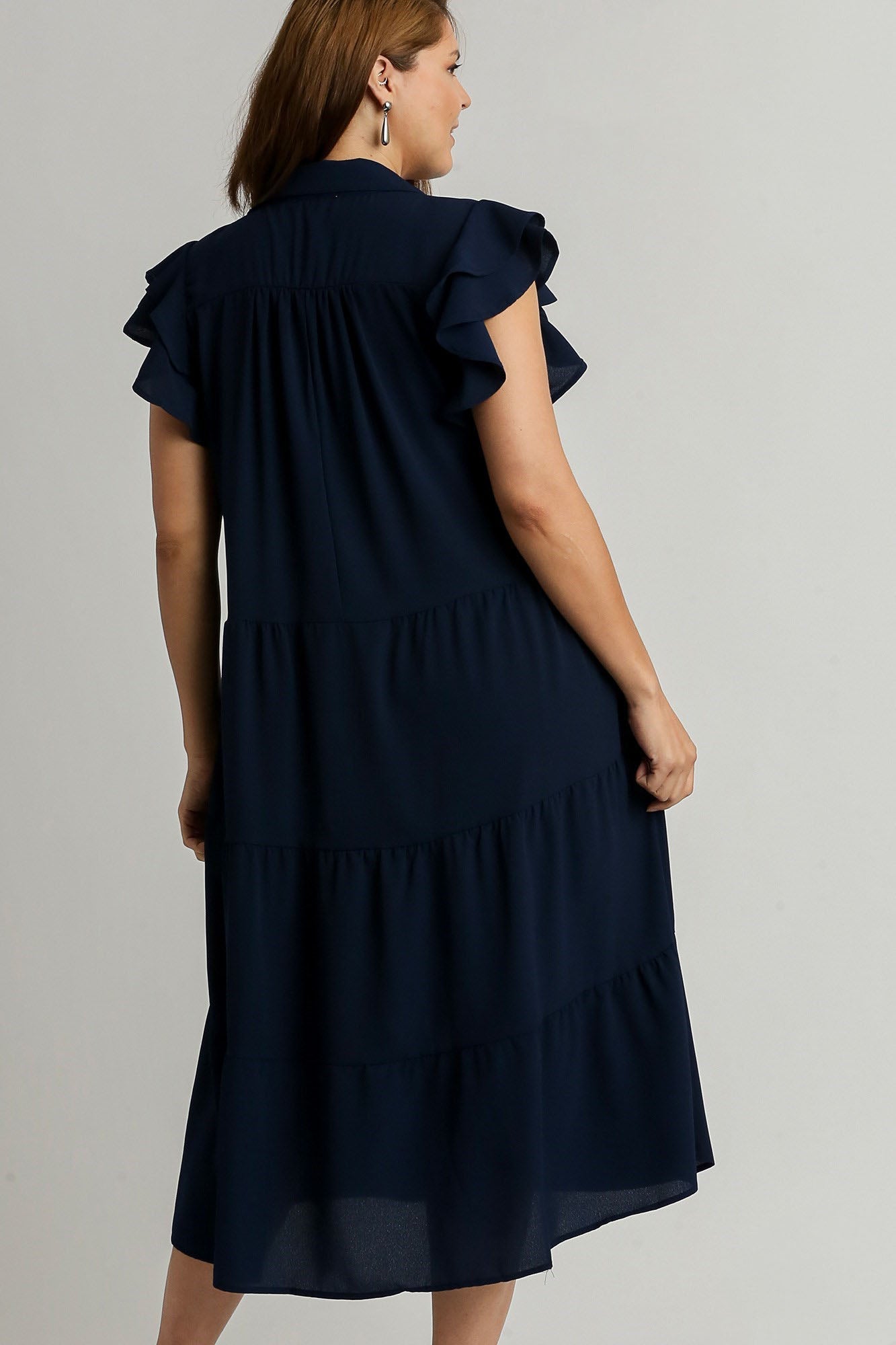 Robe à manches volantées grande taille bleu marine