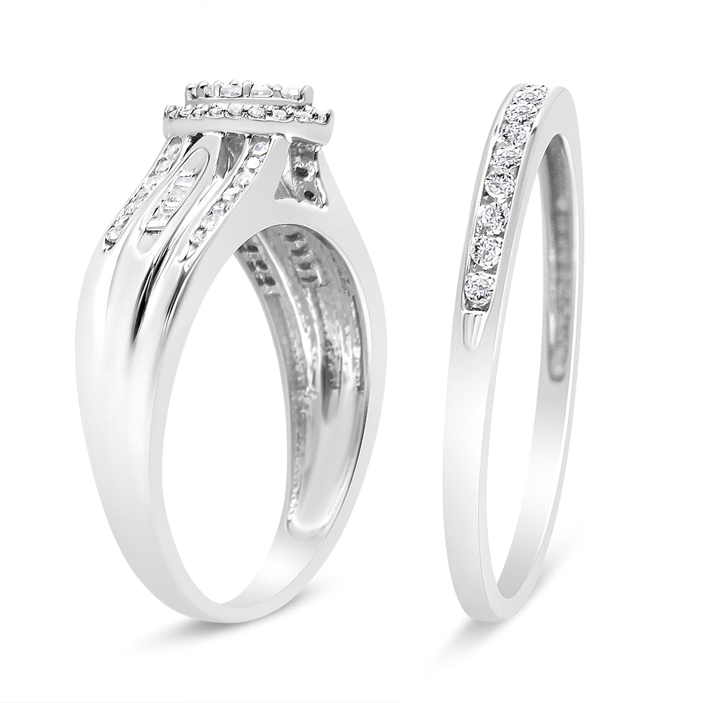 Conjunto de Anillo de Compromiso de Diamantes de Plata Esterlina .925 1/2 Cttw - Talla 7
