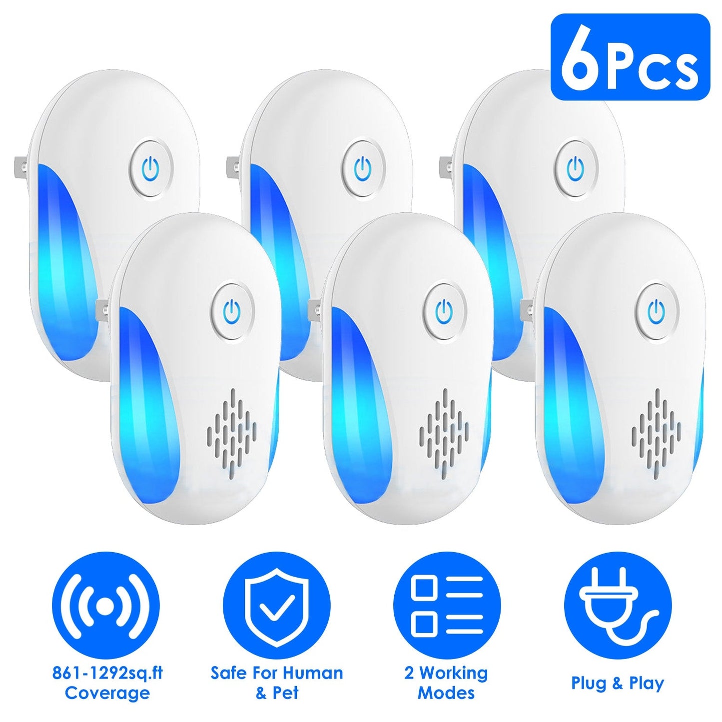 Pack de 6 répulsifs ultrasoniques pour le contrôle des nuisibles à l'intérieur