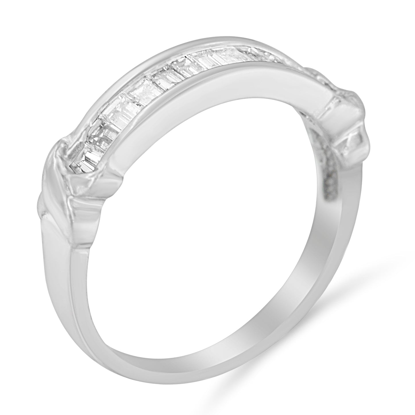 Anillo de boda de diamantes en corte baguette de plata esterlina .925