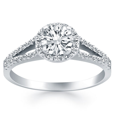 Anillo de Compromiso de Halo de Diamante con Shank Dividido de Oro Blanco de 14k