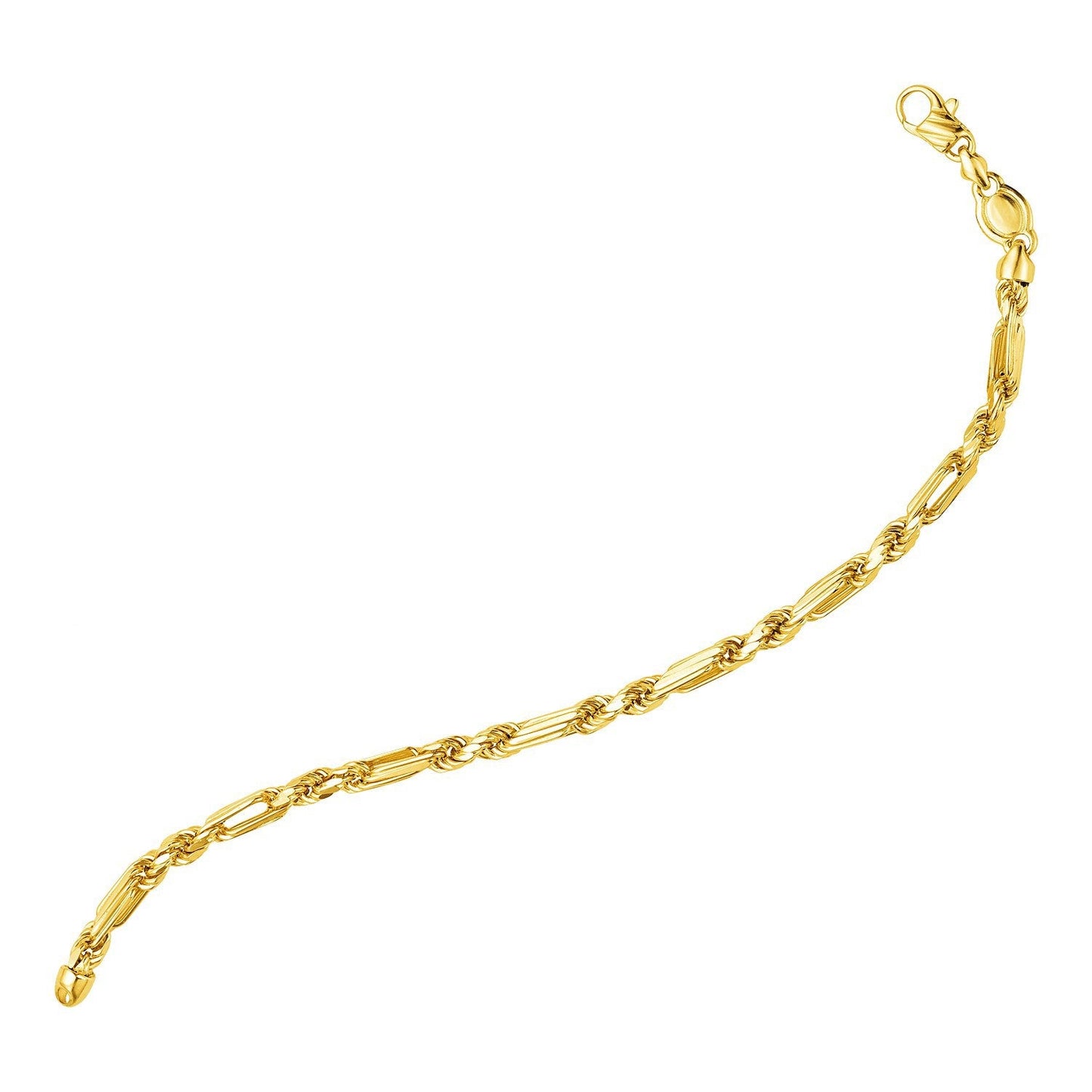 Bracelet en chaîne Figaro en or jaune 14k - 8 1/2 pouces