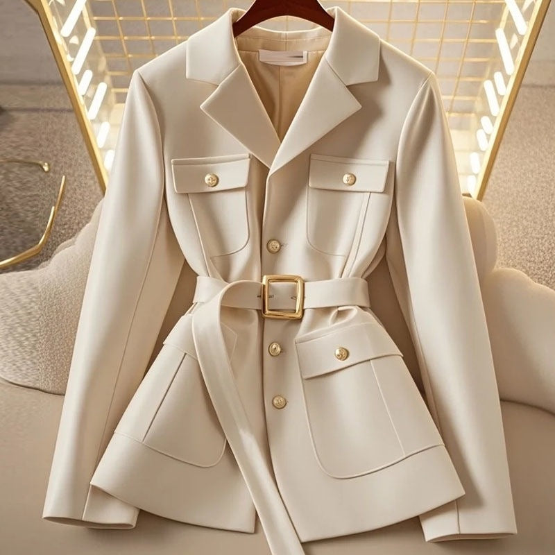 Women's Solid-Color Loose Cropped Waist-Cinching Coat