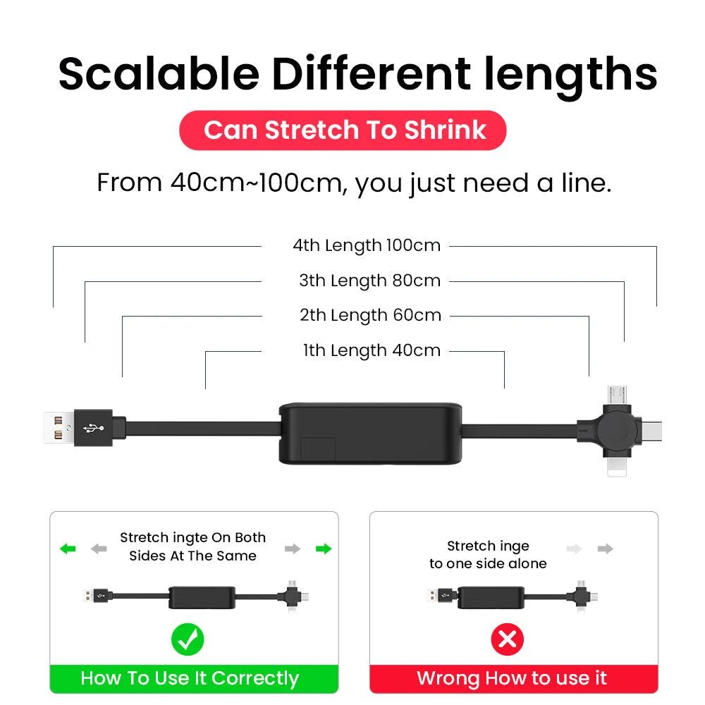 4-in-1 Retractable USB Cable with Phone Stand and Storage Box
