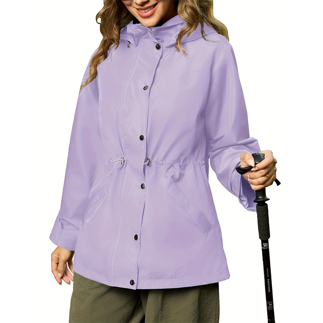 Women's Waterproof Slim Trench Coat - Windproof Shell Jacket