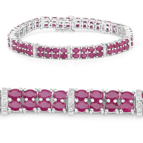 17.65 Carat Ruby and White Topaz Sterling Silver Bracelet