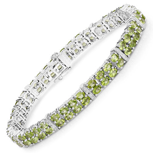12.97 Carat Genuine Peridot & White Topaz Sterling Silver Bracelet