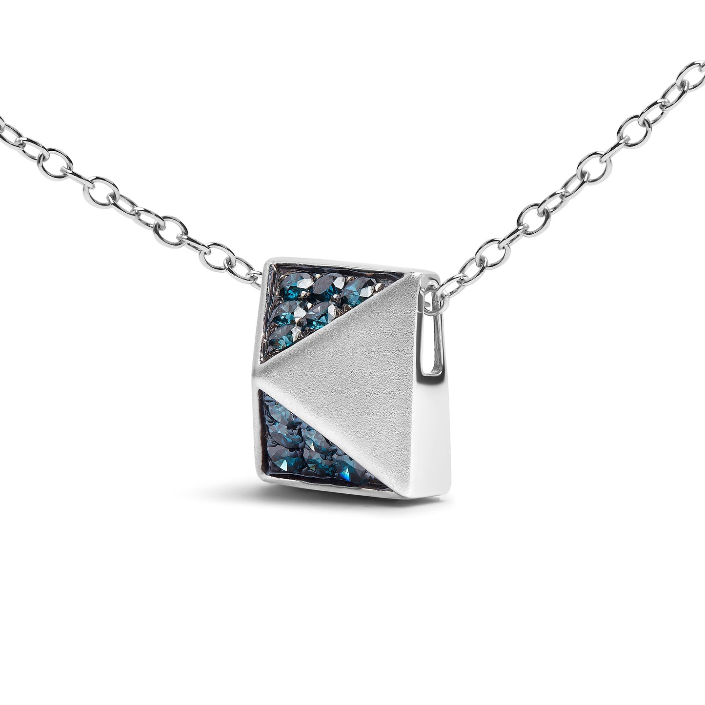 Collar con colgante de pirámide de diamante azul en oro blanco de 14K - 18"