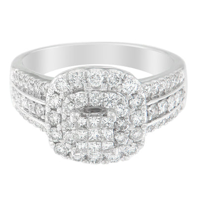 Bague de fiançailles vintage en or blanc 14K avec diamants