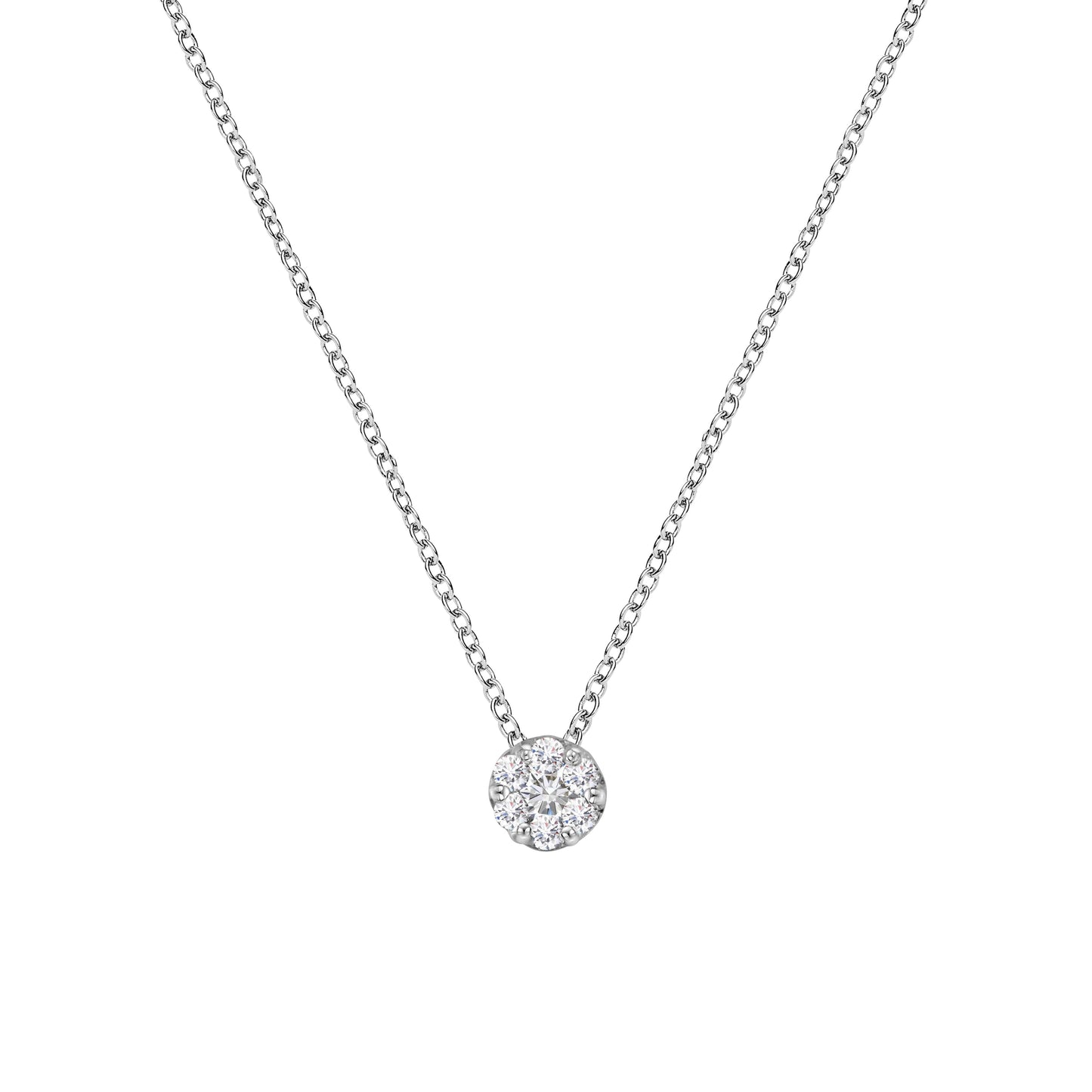 Collar de Péndulo Floral de Diamantes en Oro Blanco de 14K