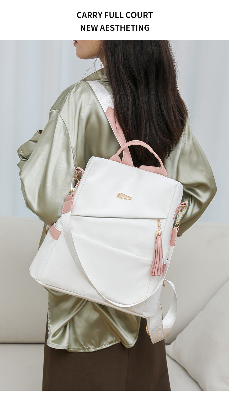 Oxford Cloth Stitching Women'S Backpack Anti-Theft Back Zipper Girls Schoolbag Casual Travel Double Shoulder Backpack - Korvel