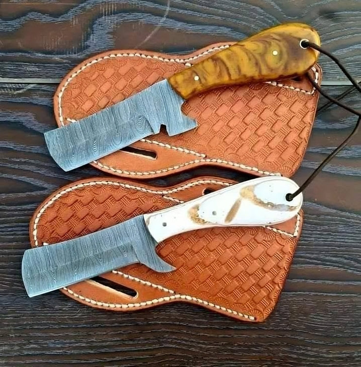 Premium Custom Damascus Bull Cutter Knife with Unique Epoxy Resin Handle - Korvel