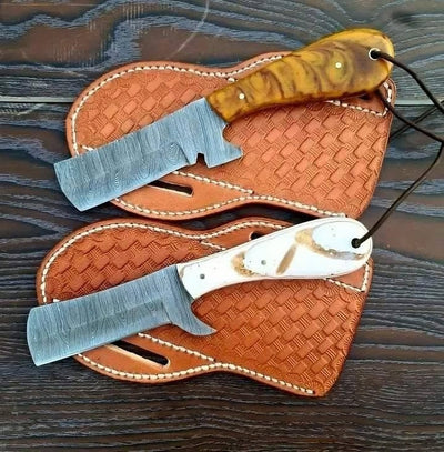 Premium Custom Damascus Bull Cutter Knife with Unique Epoxy Resin Handle - Korvel