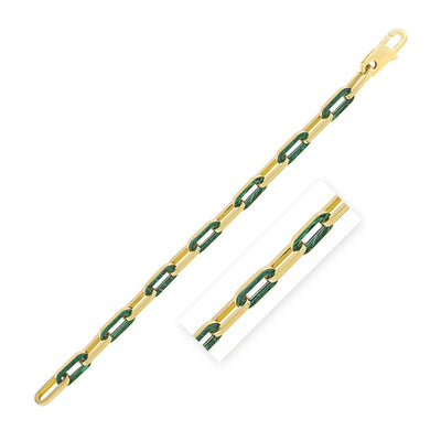 14k Yellow Gold Malachite Paperclip Gem Link Bracelet