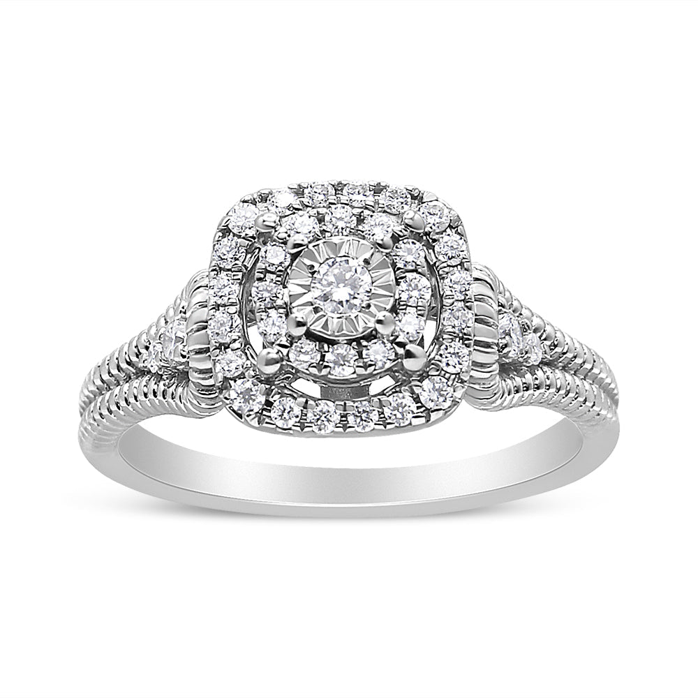 Anillo de cóctel de diamante redondo de .925 plata esterlina 1/3 Cttw - Talla 7